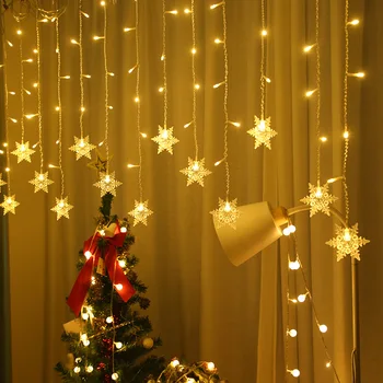  Рождественские снежинки, светодиодные гирлянды, мигающие сказочные занавески, водонепроницаемые для праздничной вечеринки, свадьбы, рождественского украшения