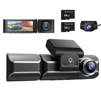  3-Канальный Автомобильный Видеорегистратор 4K + 1080P Для Вождения Автомобиля, 3,19-Дюймовый Светодиодный Видеомагнитофон 4K + 1080P, Встроенный WiFi G-Сенсор ИК Ночного Видения