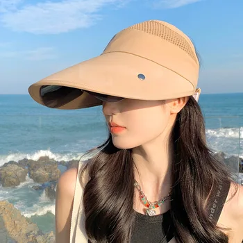  Женская летняя шляпа-козырек для езды на электровелосипеде, солнцезащитная шляпа с широкими полями, открытый цилиндр, закрывающий лицо, Универсальная уличная шляпа от солнца