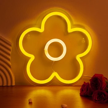  Chi-buy Цветок LED Неоновая Вывеска С Питанием От USB Неоновые Вывески Ночник 3D Настенное Искусство и Игровая Комната Спальня Декор Гостиной Лампы Знаки