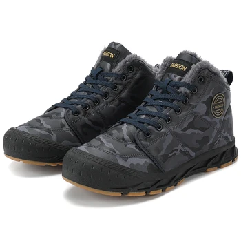  Зимняя мужская обувь зимние ботинки Плюшевые кожаные кроссовки Мужские альпинистские охотничьи ботинки на шнуровке Уличные теплые походные ботинки