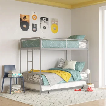  Металлическая двухъярусная кровать Teen Novogratz Arden Triple Twin, Серая кровать для девочек, детские кровати, детская кровать, двухъярусные кровати