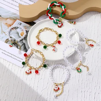  Мода Санта Клаус Кулон Ожерелье Рисовый Браслет из Бисера Орнамент для Женщин Ювелирные Изделия Подарок Рождественские Аксессуары