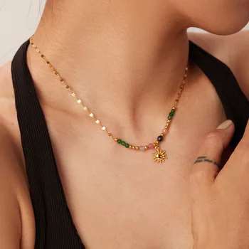  2023 Новое Модное ожерелье с подвеской из натурального камня во французском винтажном стиле из нержавеющей стали Sun Ladies Оптом