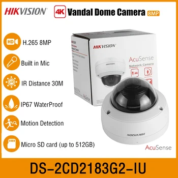  Hikvision DS-2CD2183G2-IU 4K AcuSense 8MP IK10 Vandal IR30m Купольная Сетевая IP67 PoE IP-Камера Безопасности Со Встроенным Микрофоном Для Распознавания лиц.