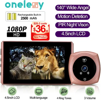  Onelesy 4,5-Дюймовый ЖК-Видеодомофон шириной 140 ° Angel Smart Home PIR Night Vison Casa Inteligente Обнаружение Движения 1080P Дверной звонок